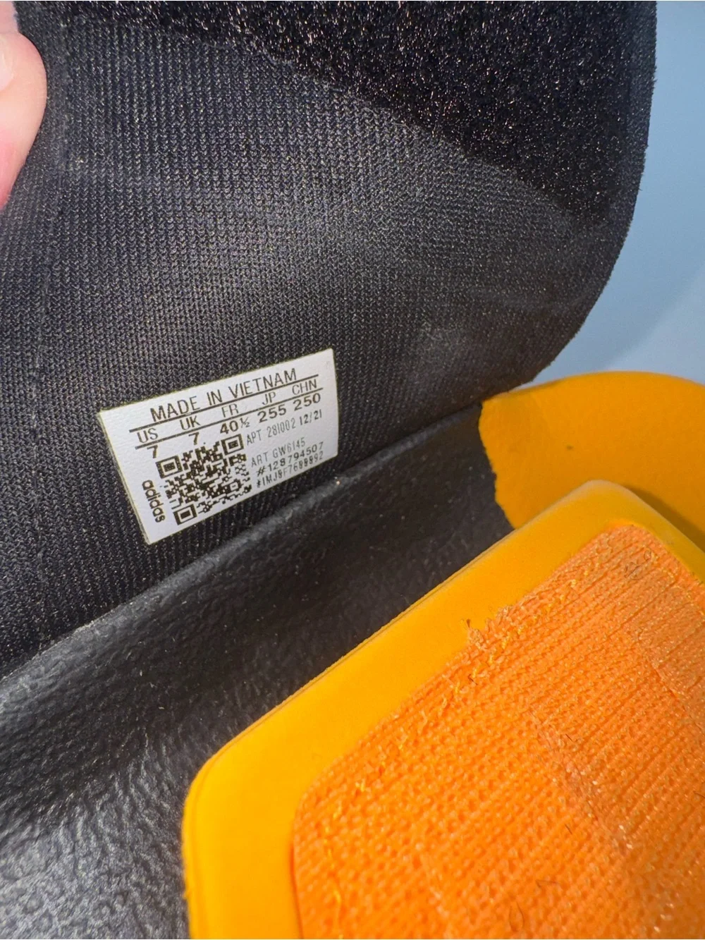 adidas Kids Orange and Black Slide Sandals with Neon Yellow Accents